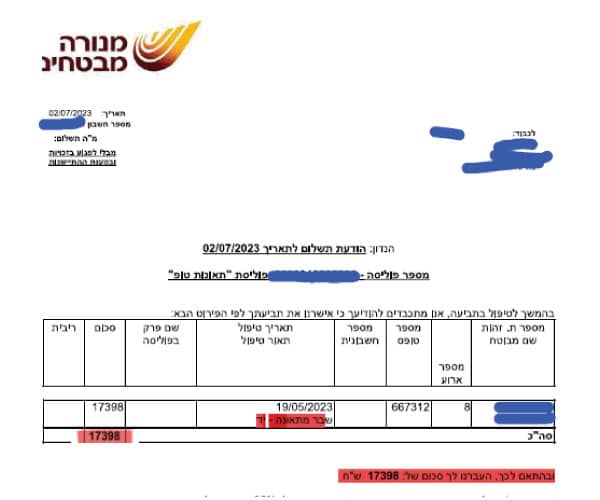 החזר בגין שבר ביד בעקבות תאונה